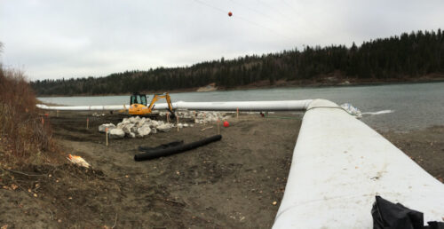 Cofferdams for flood control at construction project in Alberta