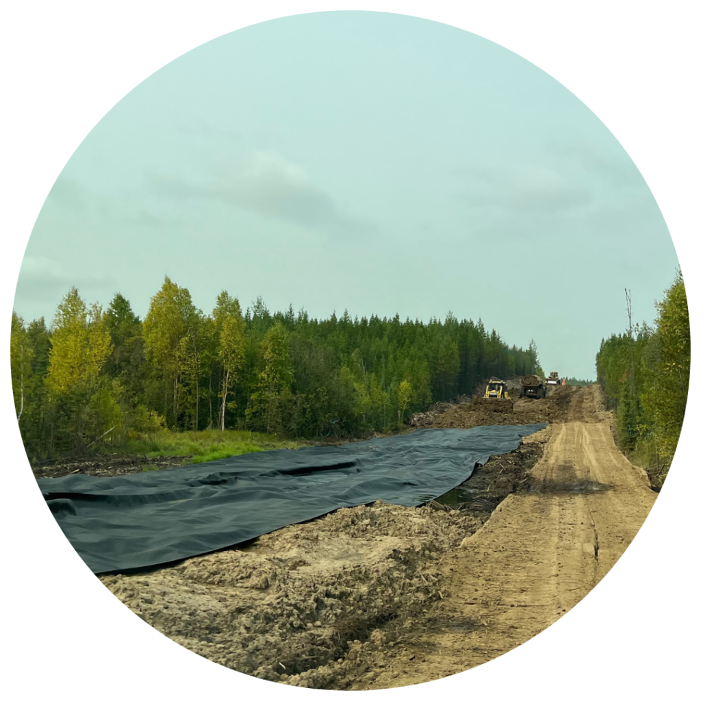 Geosynthetics being laid for a well pad near Fort McMurray