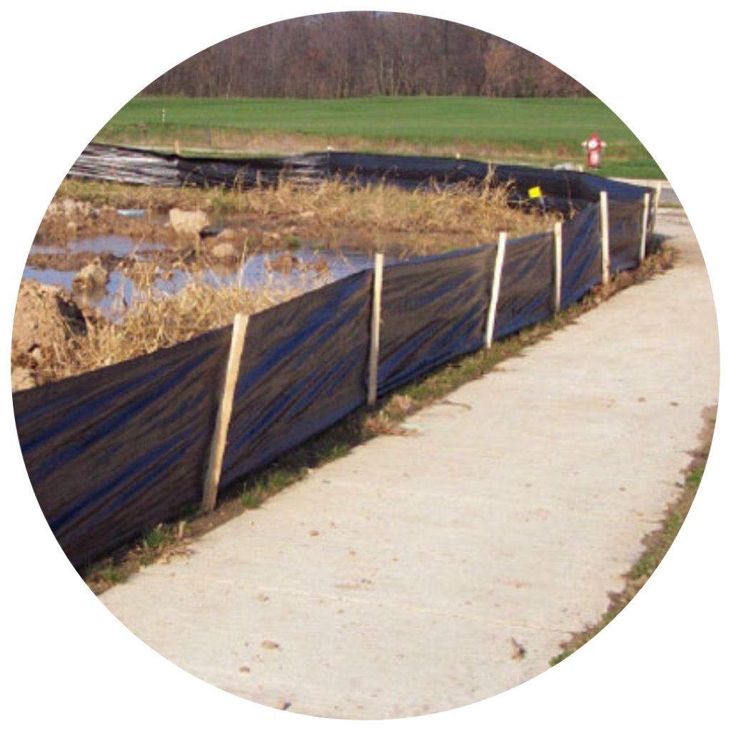 Silt fence being used for sediment control from wetlands